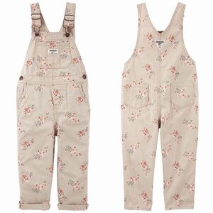 NWT OshKosh B'gosh Toddler Girls 4T Floral Beige Overalls